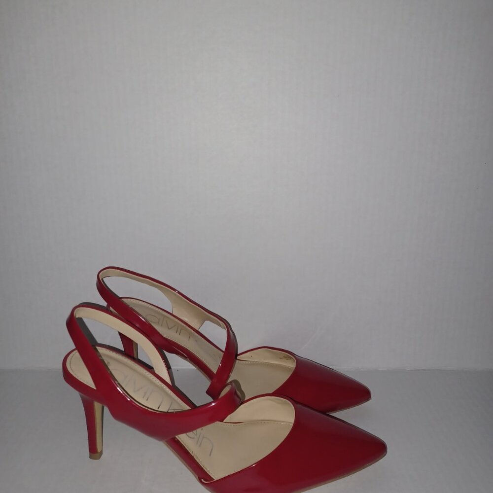 CALVIN KLEIN GEENA RED FAUX PATENT LEATHER SLINGBACK PUMPS - Picture 8 of 10